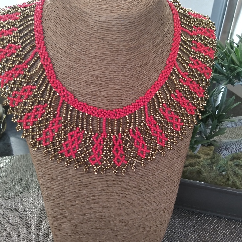 ARTISANAL BEADED BIB NECKLACE, HANDCRFTED ECUADOR